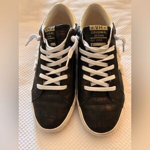 Vintage Havana Brown Croc-Embossed Sneakers